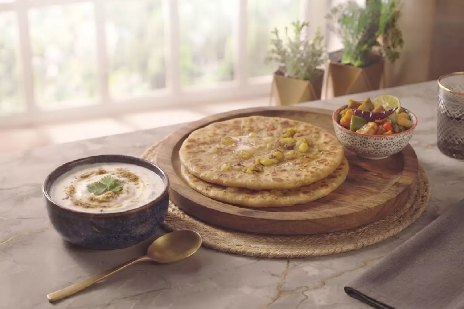 Aloo Paratha with Curd & Pickle